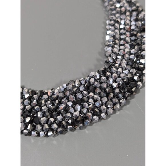RUSH by Denis & Charles SIlver Gray Glass Bead Collar Necklace 16" - Picture 3 of 10